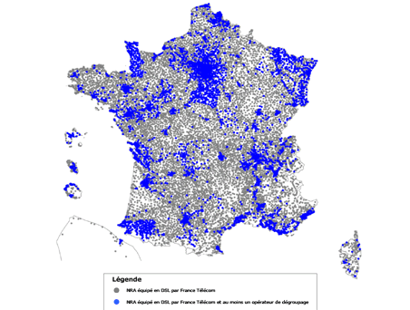 Couverture en haut débit par DSL par France Télécom et les opérateurs de dégroupage au 30 septembre 2008